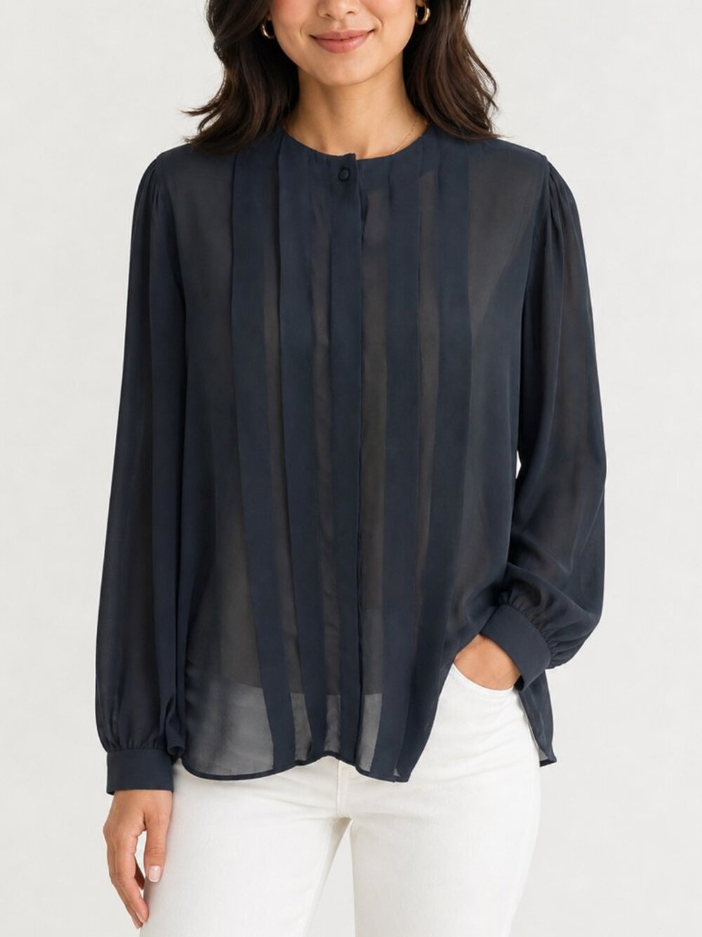 Diane Von Furstenberg Vintage 80s Semi-Sheer Button-Front Blouse Top 14